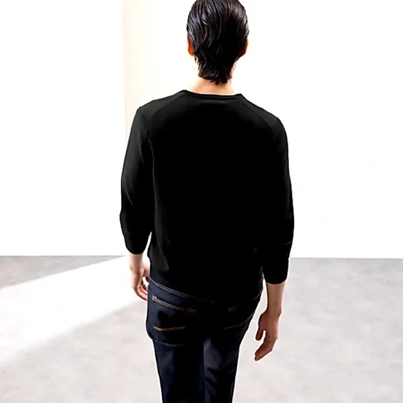 Garret Scott Extra Fine Merino Wool Sweater Black V-Neck Sweater - Picture 4 of 8